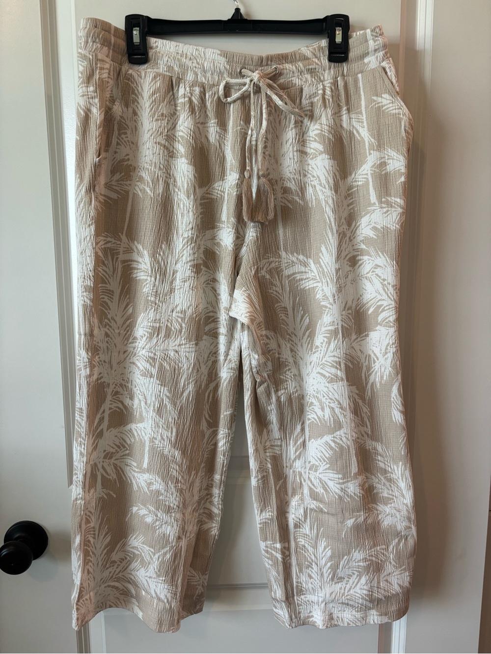 Kim Gravel Belle Palm Print Wide Leg Pants Sand Bar L NWT